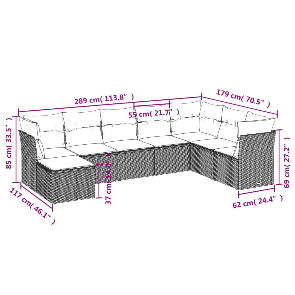 8-dijelni set vrtnih sofa od poliratana s jastucima crni