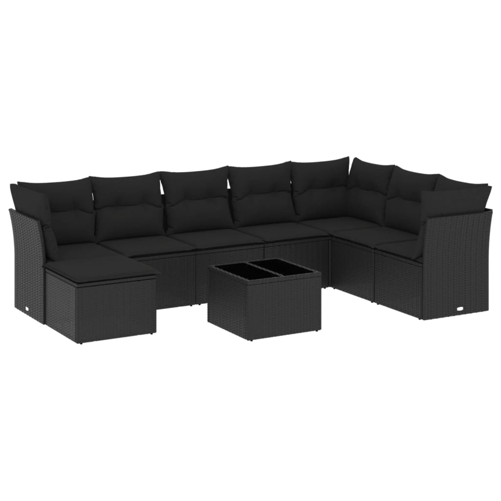 9-dijelni set vrtnih sofa s jastucima crni od poliratana