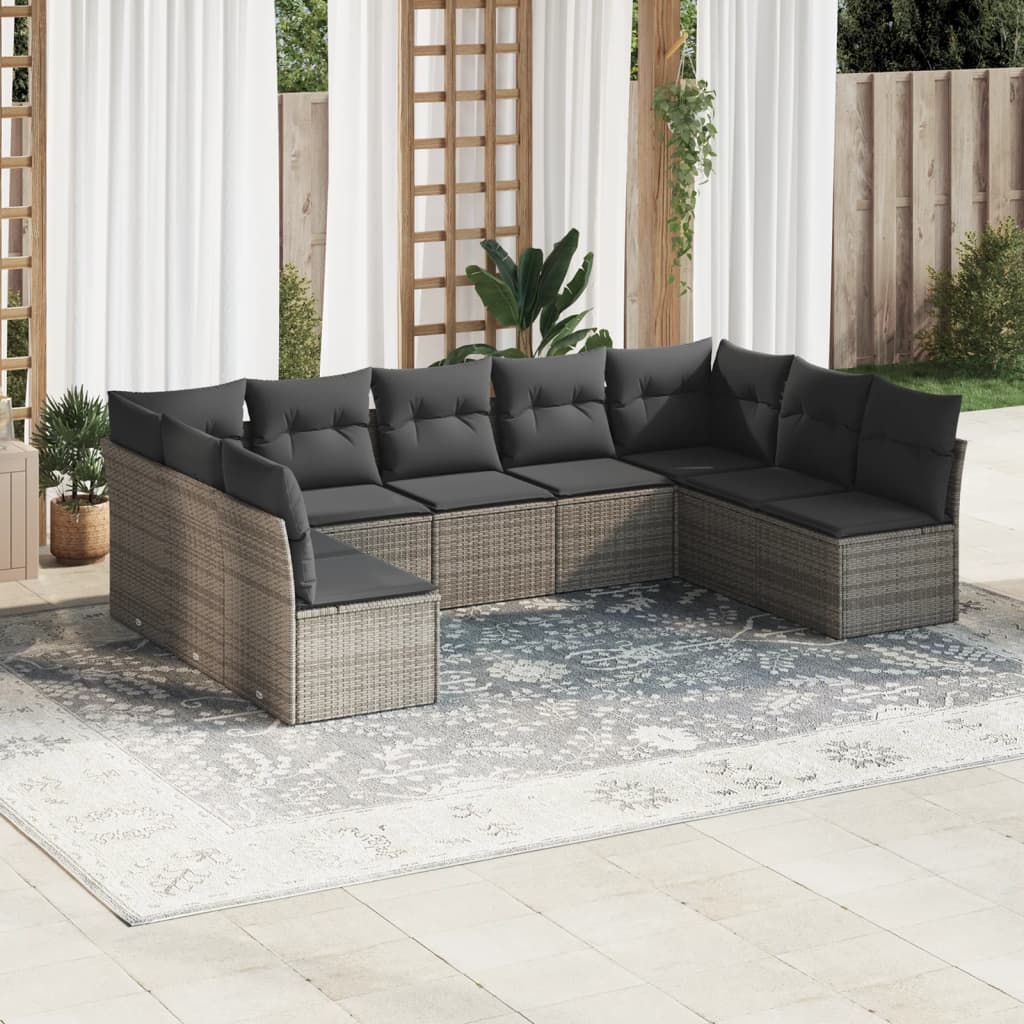 9-dijelni set vrtnih sofa od poliratana s jastucima sivi