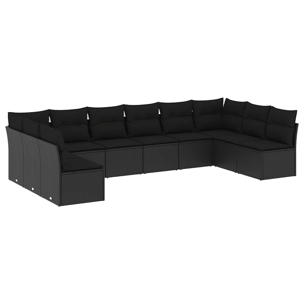 10-dijelni set vrtnih sofa s jastucima crni od poliratana