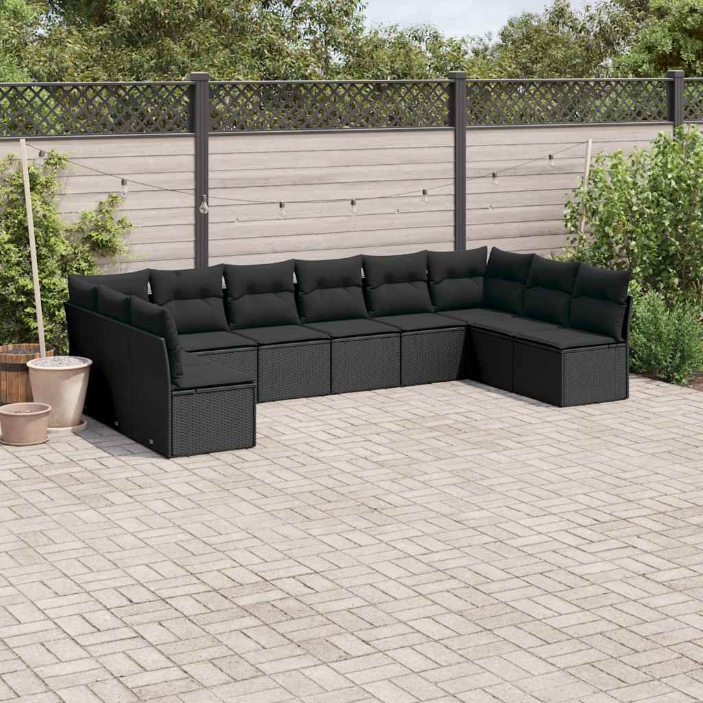 10-dijelni set vrtnih sofa s jastucima crni od poliratana