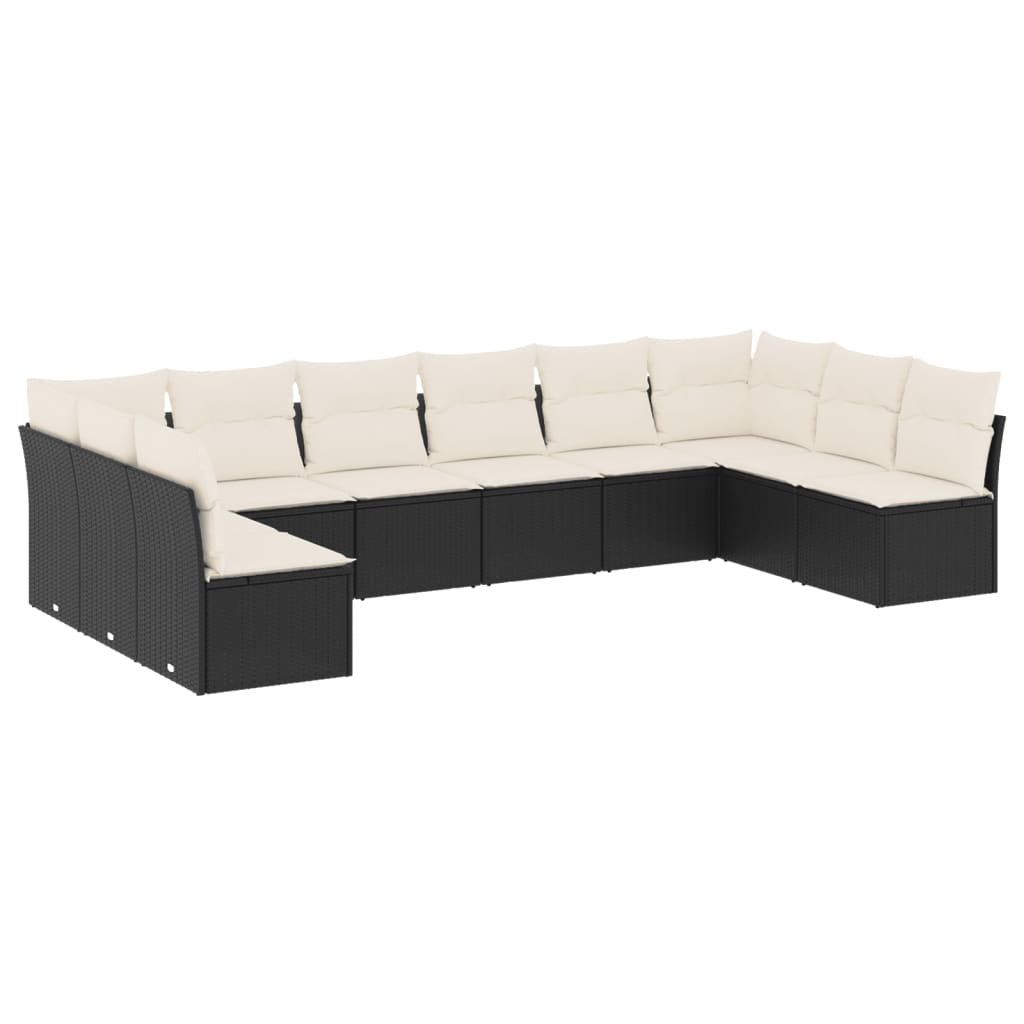 10-dijelni set vrtnih sofa s jastucima crni od poliratana