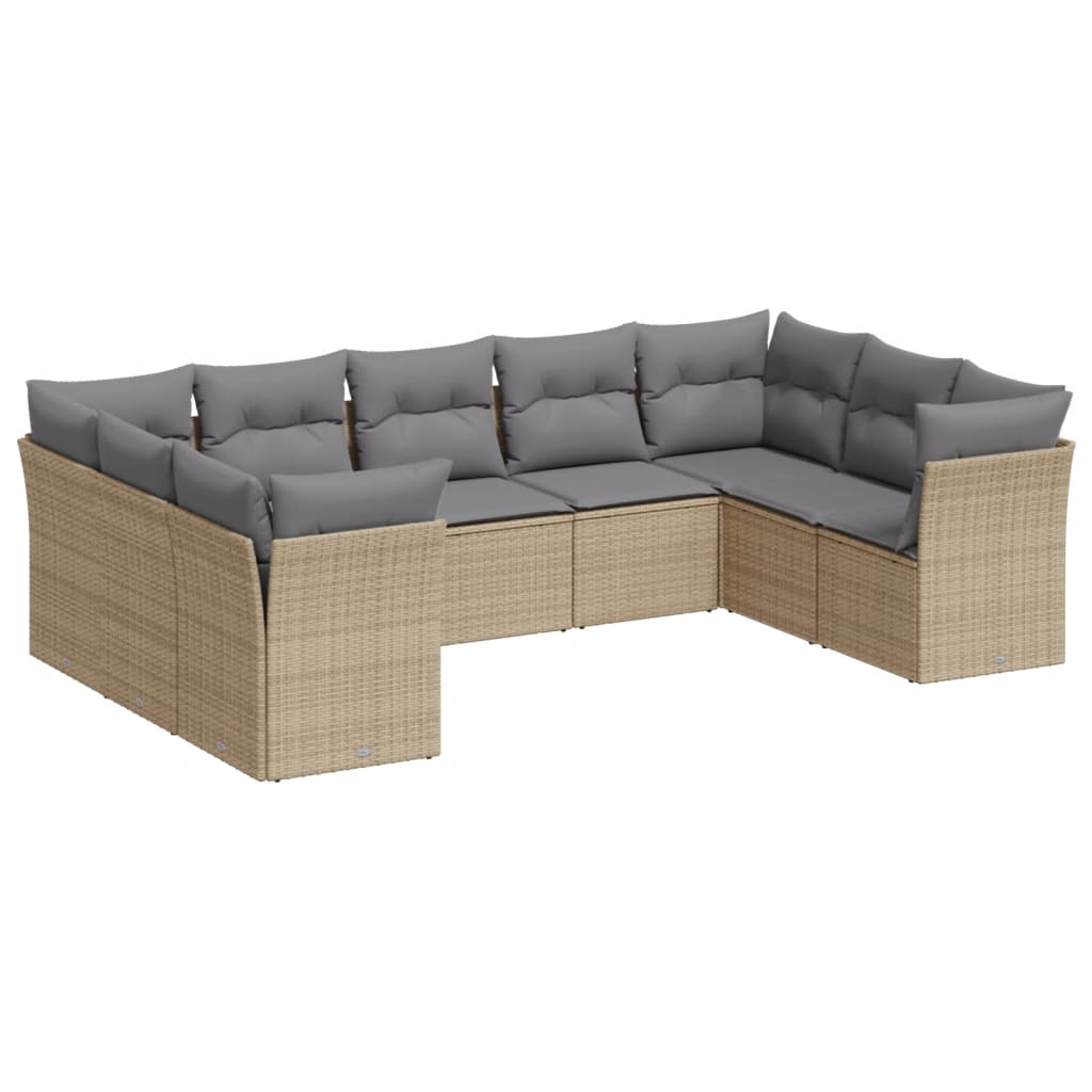 9-dijelni set vrtnih sofa s jastucima bež od poliratana 289 x 179 x 69 cm