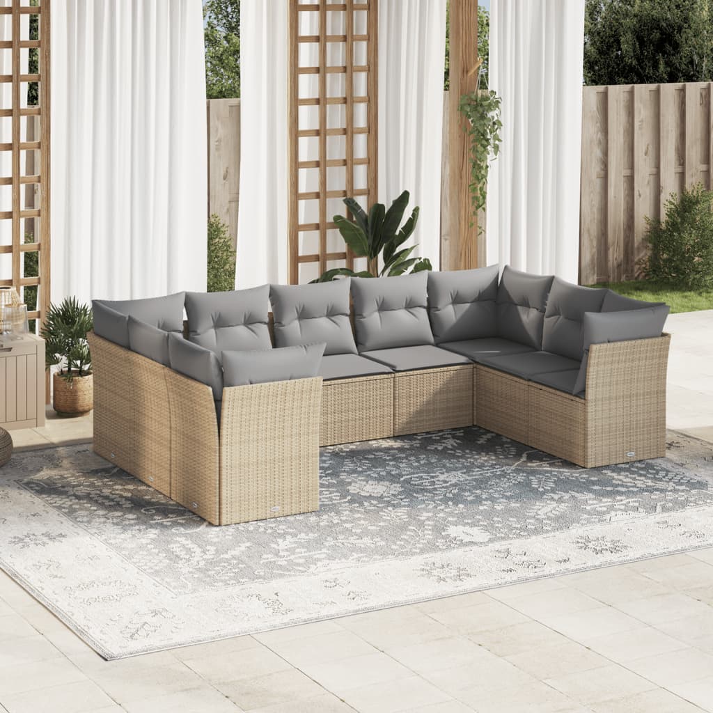 9-dijelni set vrtnih sofa s jastucima bež od poliratana 289 x 179 x 69 cm