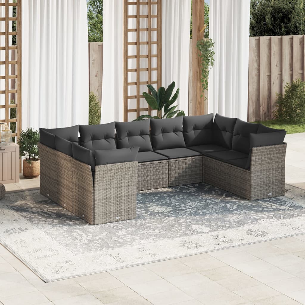 9-dijelni set vrtnih sofa od poliratana s jastucima sivi