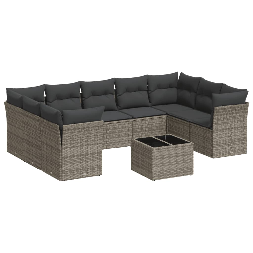 10-dijelni set vrtnih sofa od poliratana s jastucima sivi