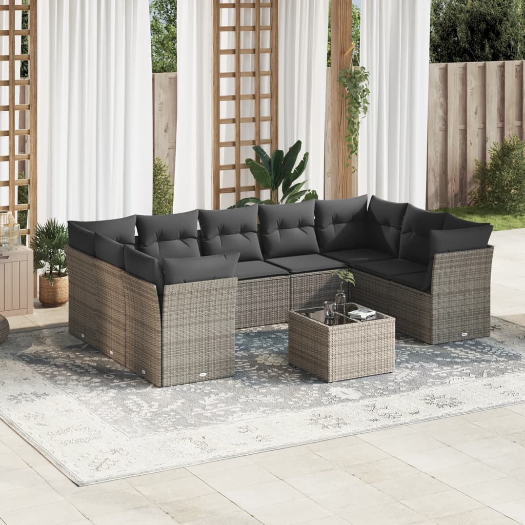 10-dijelni set vrtnih sofa od poliratana s jastucima sivi