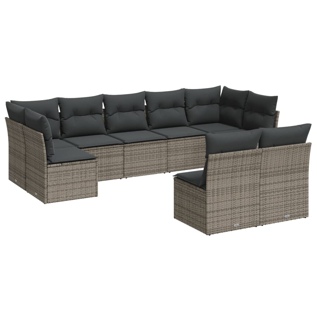 9-dijelni set vrtnih sofa od poliratana s jastucima sivi