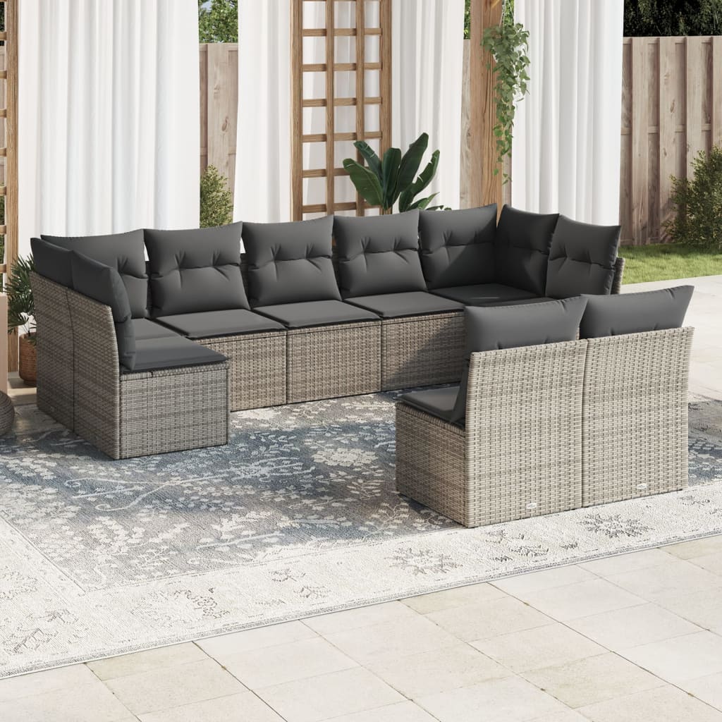 9-dijelni set vrtnih sofa od poliratana s jastucima sivi