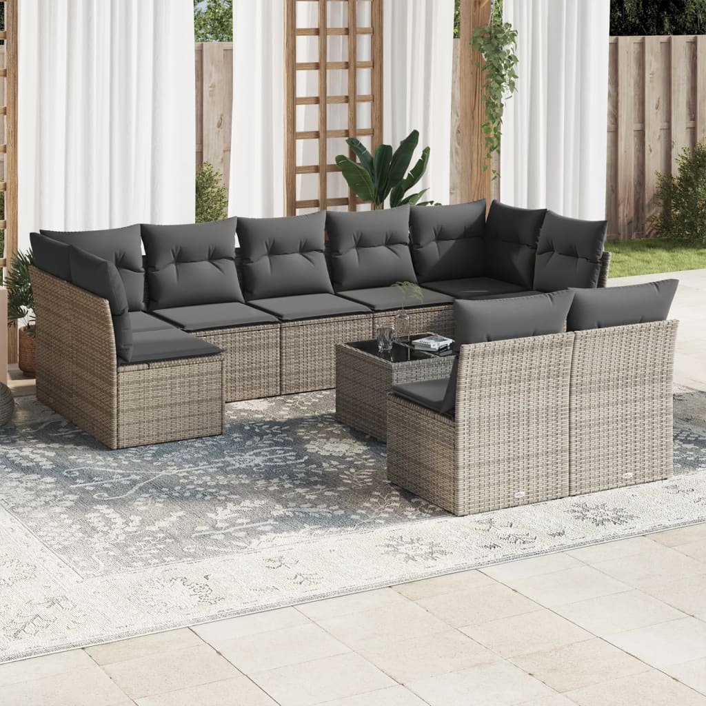 10-dijelni set vrtnih sofa od poliratana s jastucima sivi