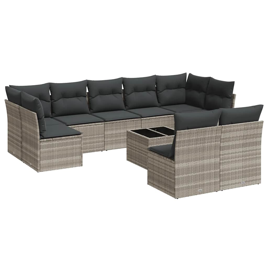 10-dijelni set vrtnih sofa poliratan s jastucima svijetlosivi