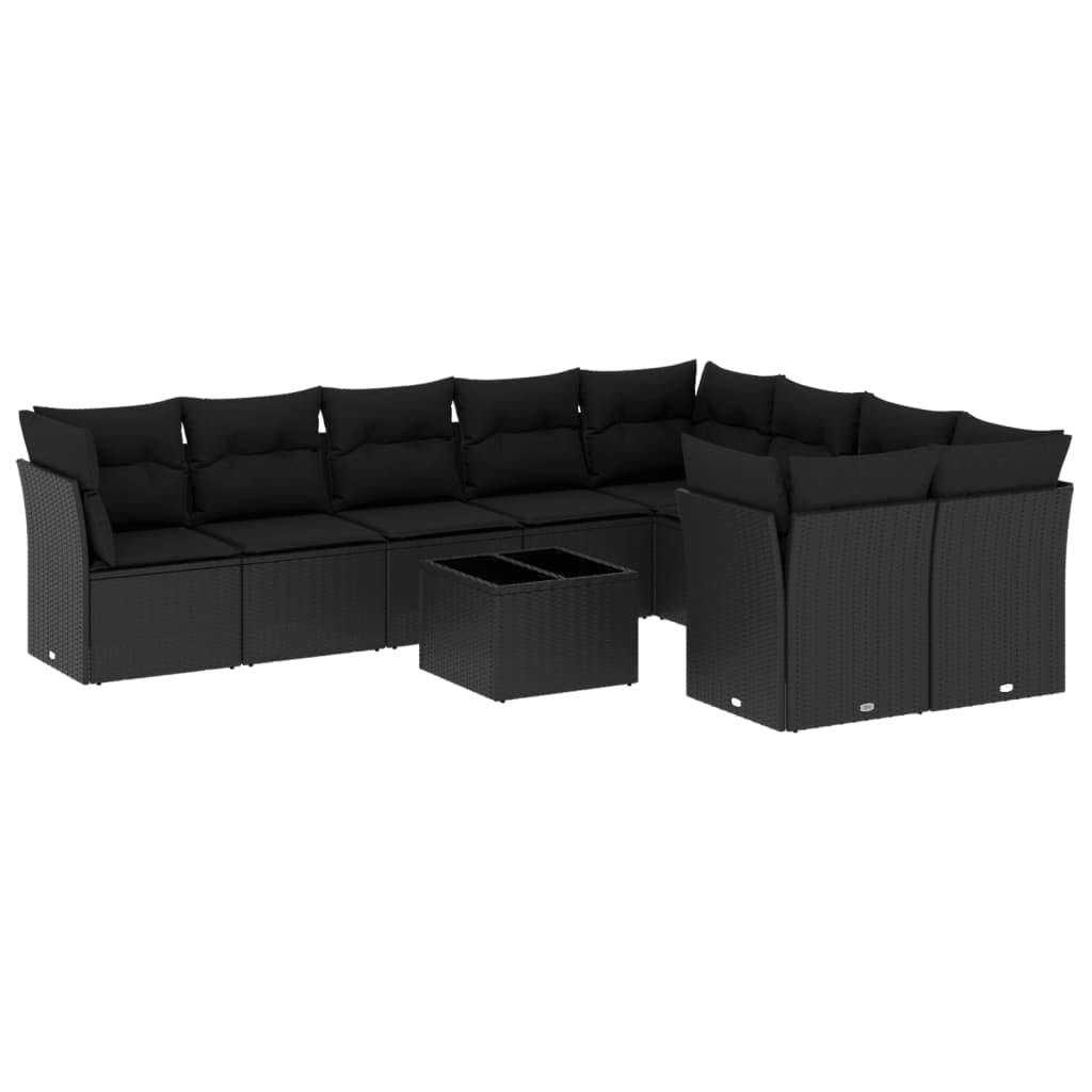 10-dijelni set vrtnih sofa s jastucima crni od poliratana
