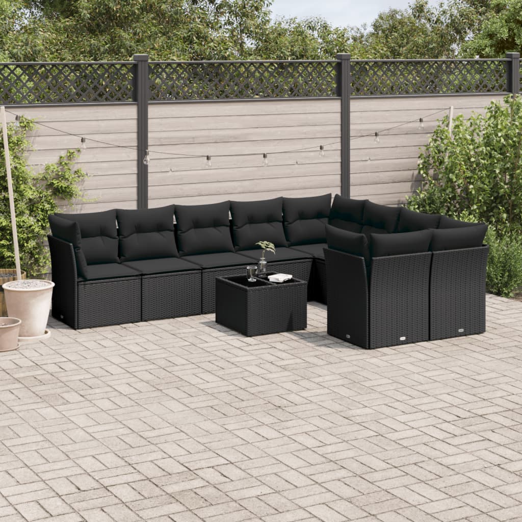 10-dijelni set vrtnih sofa s jastucima crni od poliratana