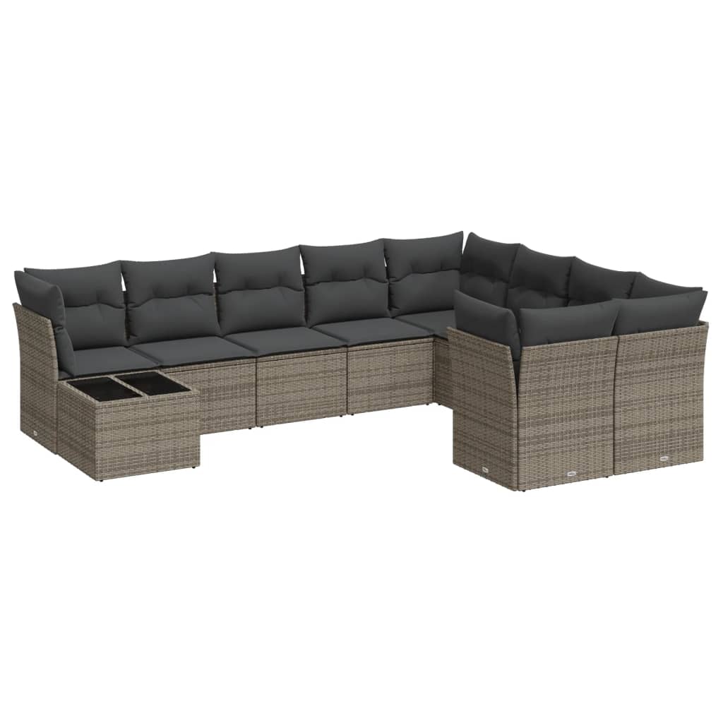 10-dijelni set vrtnih sofa od poliratana s jastucima sivi
