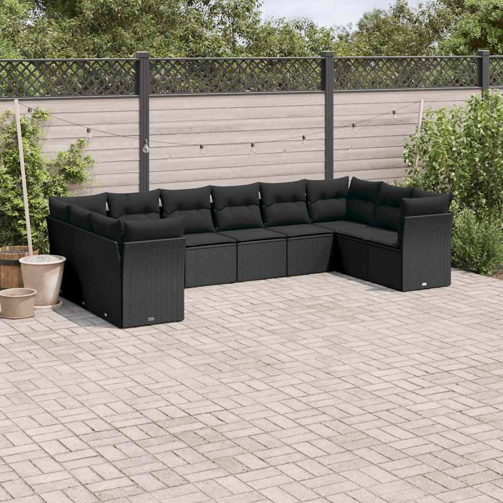 10-dijelni set vrtnih sofa s jastucima crni od poliratana