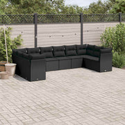 10-dijelni set vrtnih sofa s jastucima crni od poliratana