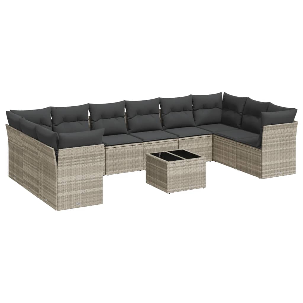 11-dijelni set vrtnih sofa poliratan s jastucima svijetlosivi