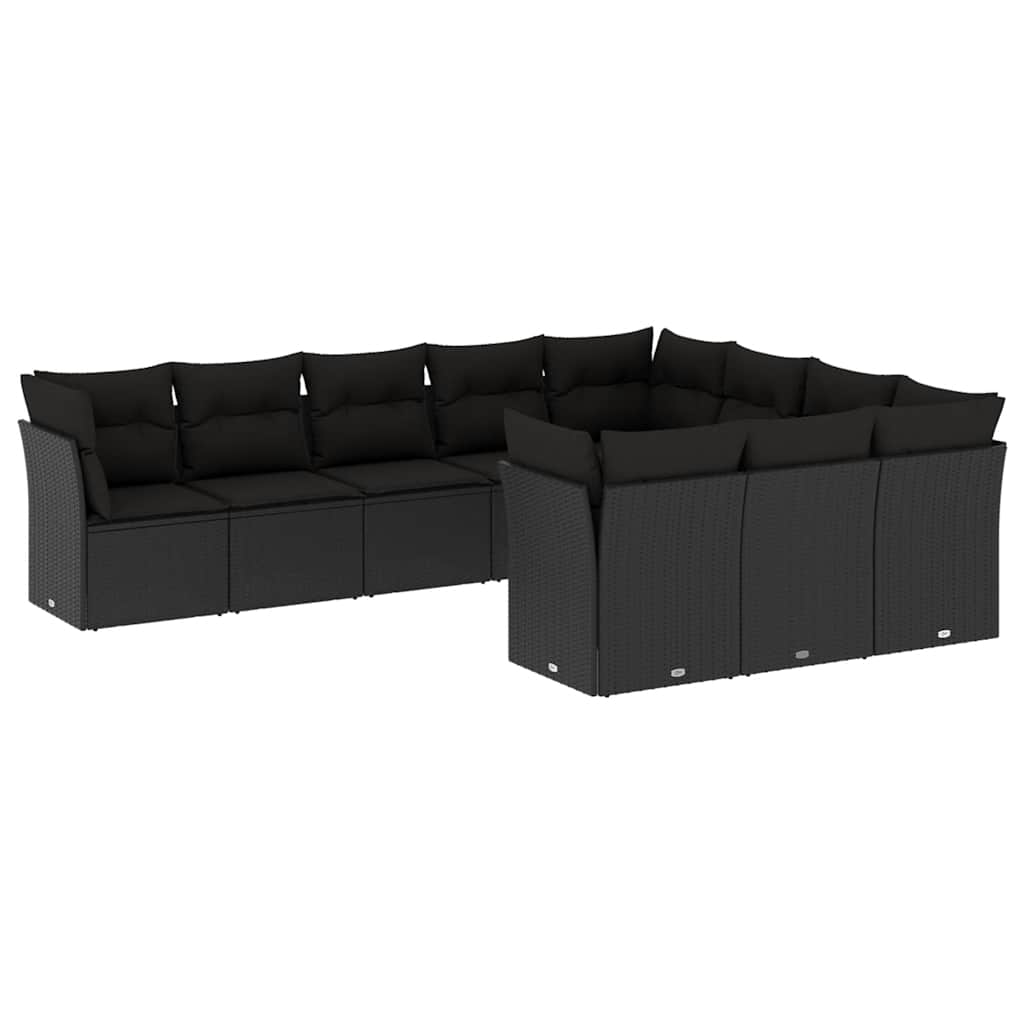 10-dijelni set vrtnih sofa s jastucima crni od poliratana