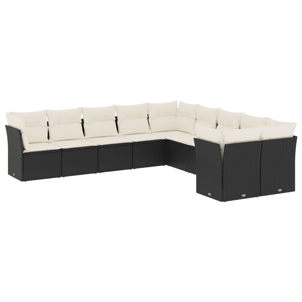 10-dijelni set vrtnih sofa s jastucima crni od poliratana