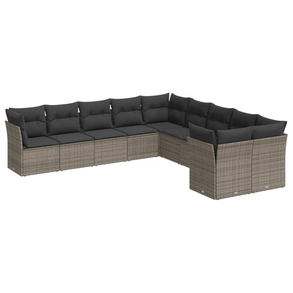 10-dijelni set vrtnih sofa od poliratana s jastucima sivi