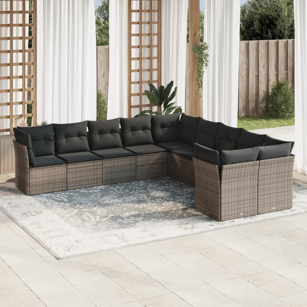 10-dijelni set vrtnih sofa od poliratana s jastucima sivi
