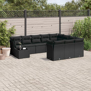 11-dijelni set vrtnih sofa od poliratana s jastucima crni