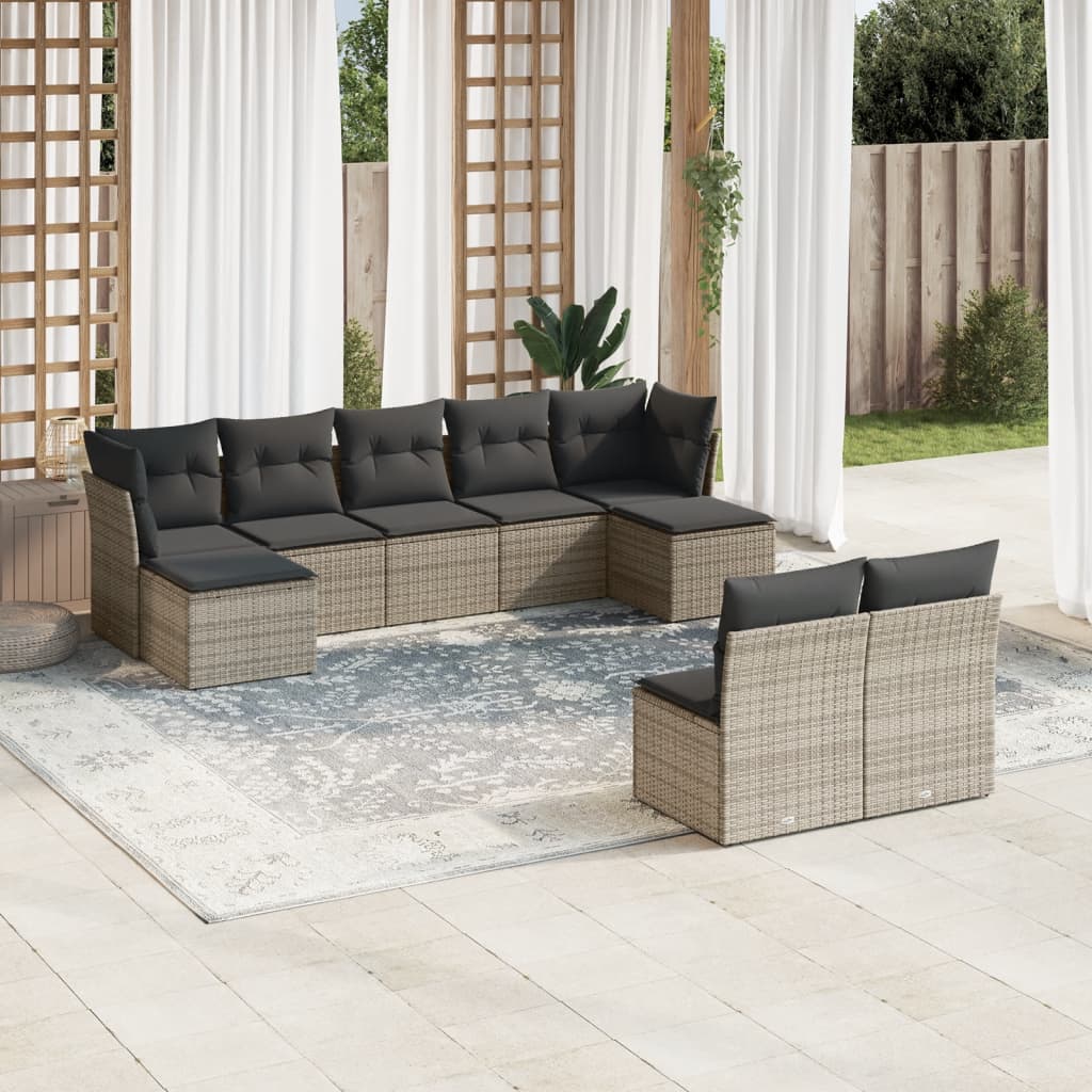 9-dijelni set vrtnih sofa od poliratana s jastucima sivi