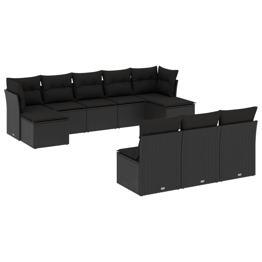 10-dijelni set vrtnih sofa s jastucima crni od poliratana