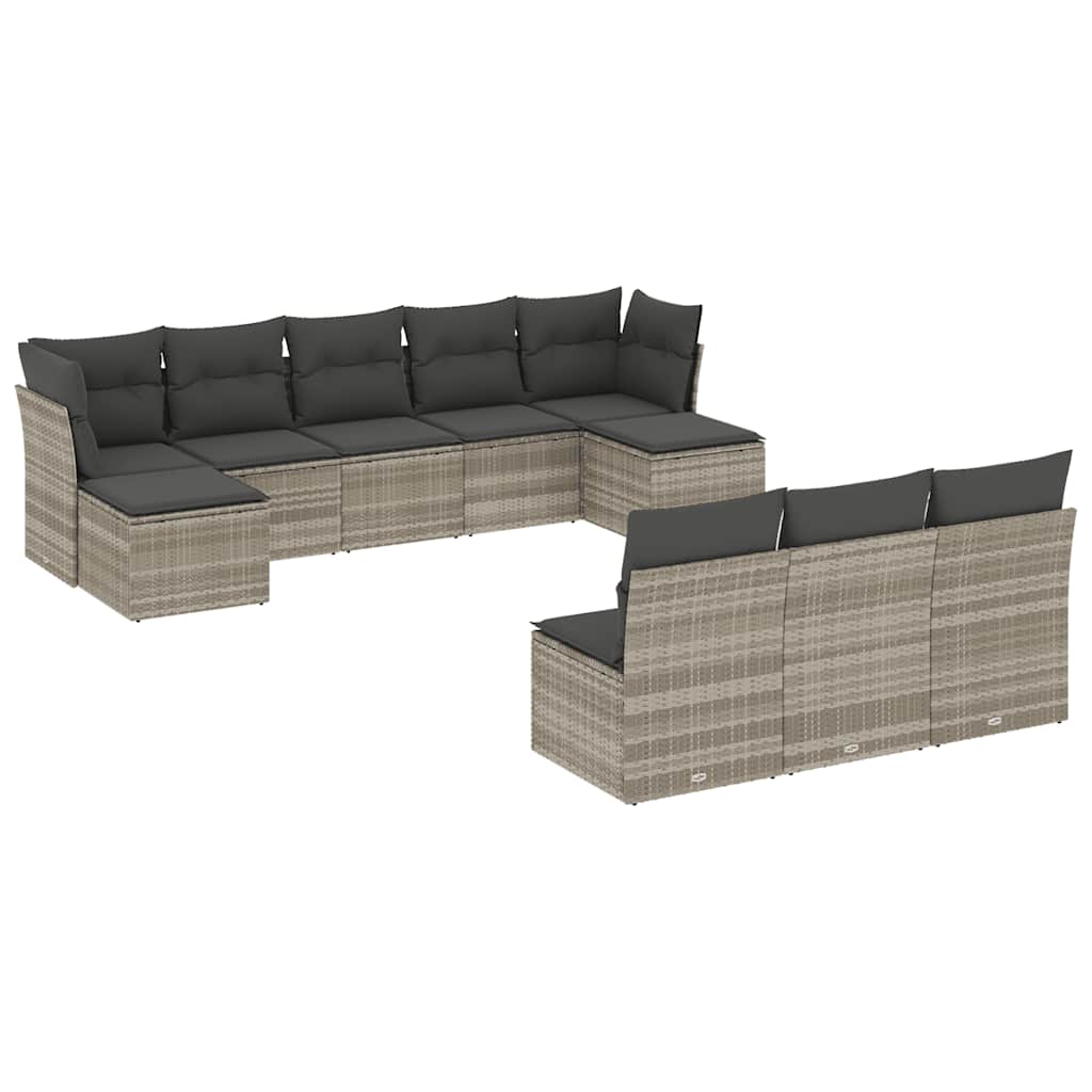 10-dijelni set vrtnih sofa poliratan s jastucima svijetlosivi