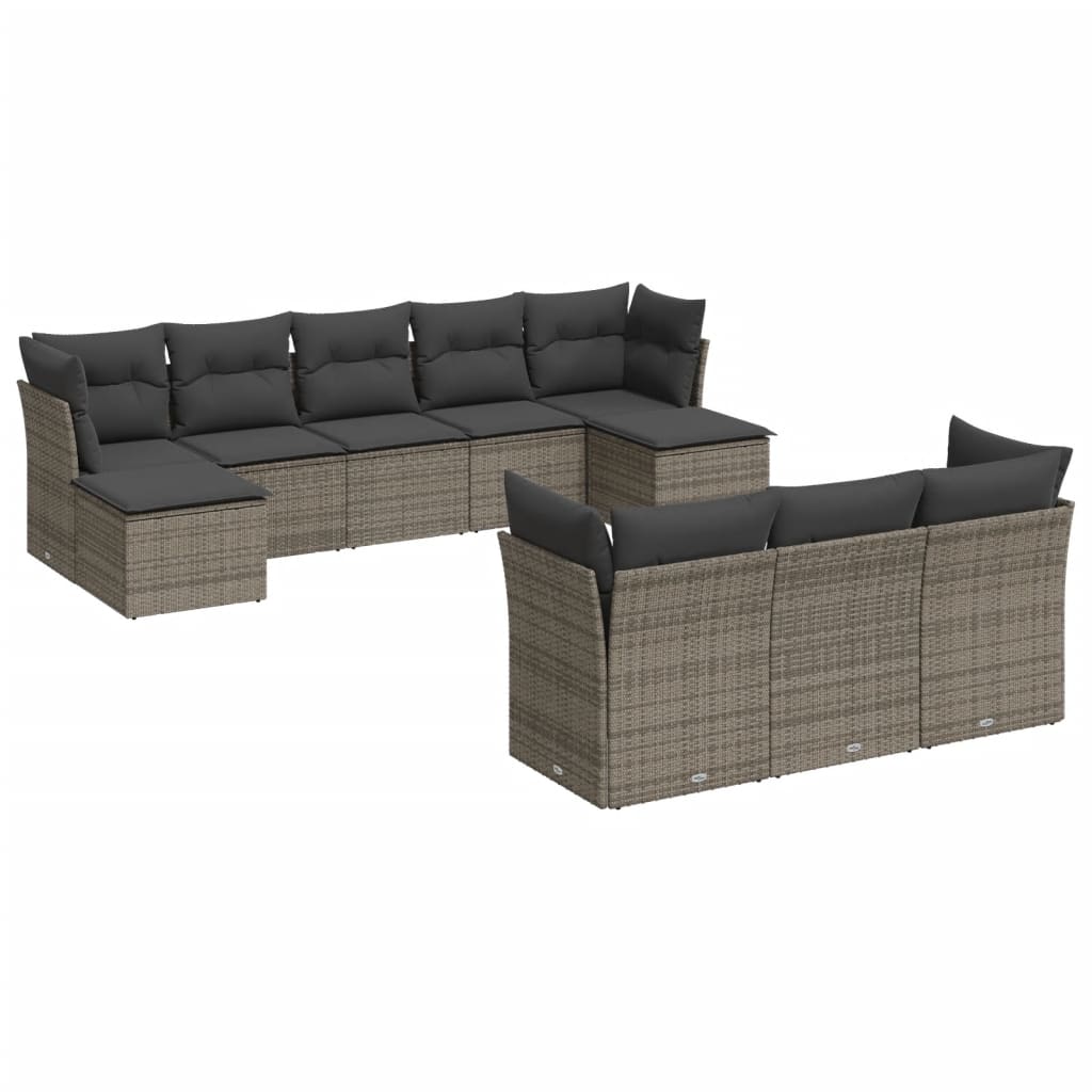 10-dijelni set vrtnih sofa od poliratana s jastucima sivi
