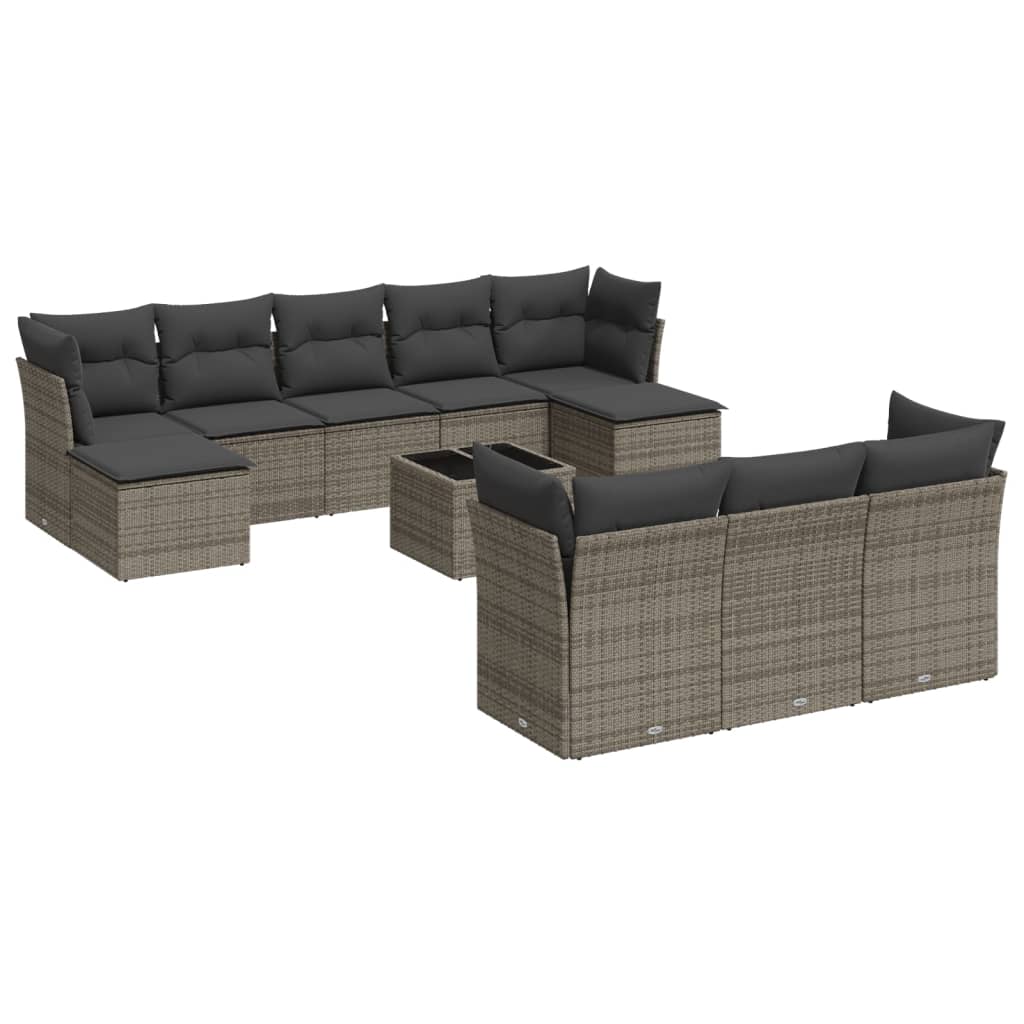 11-dijelni set vrtnih sofa od poliratana s jastucima sivi