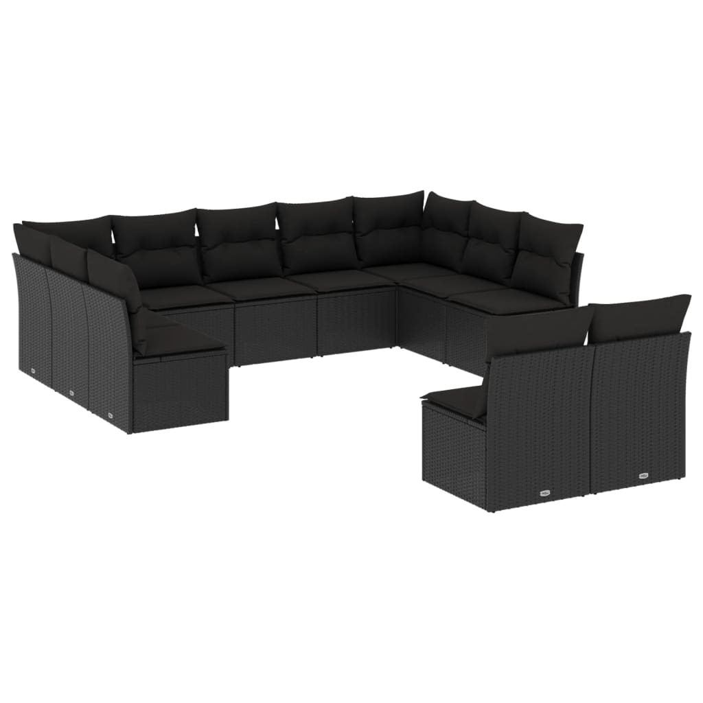 11-dijelni set vrtnih sofa od poliratana s jastucima crni