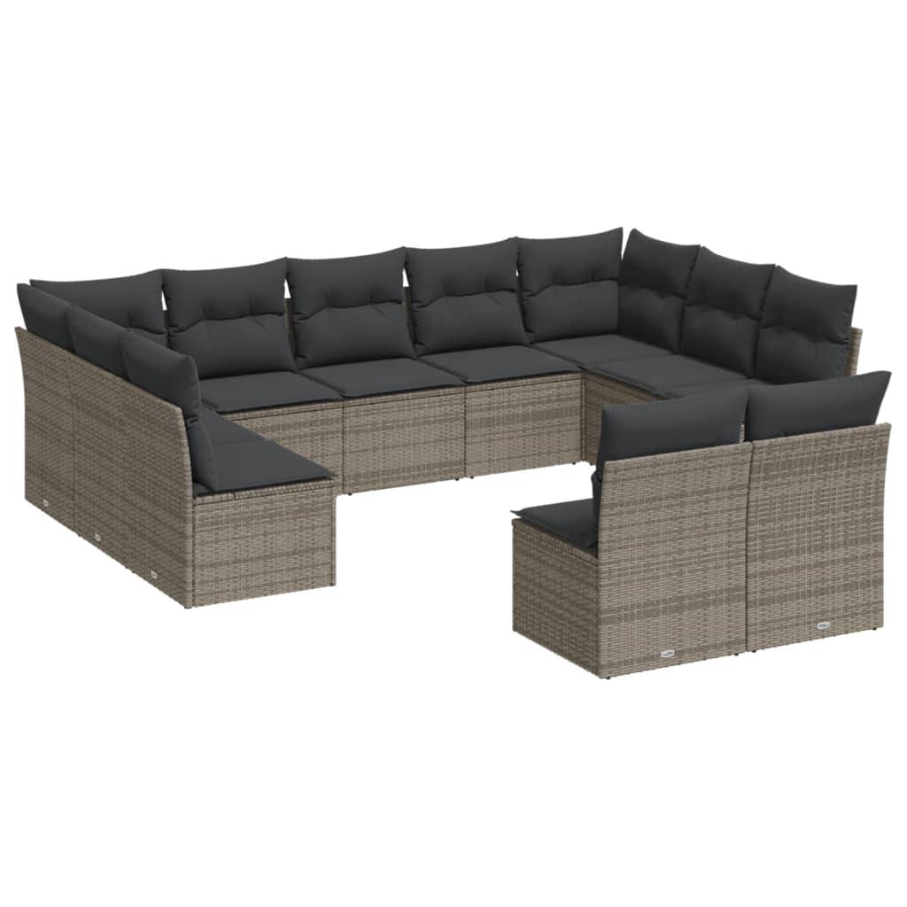11-dijelni set vrtnih sofa od poliratana s jastucima sivi