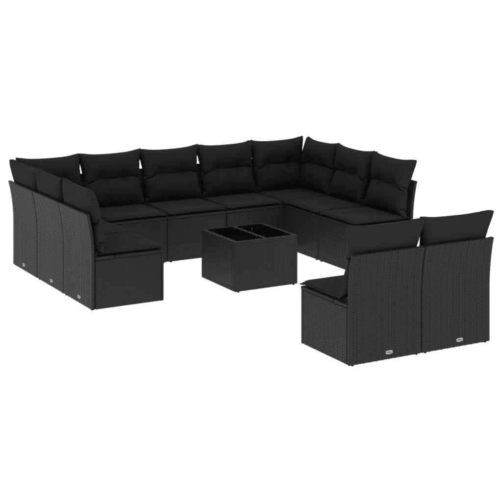 12-dijelni set vrtnih sofa od poliratana s jastucima crni