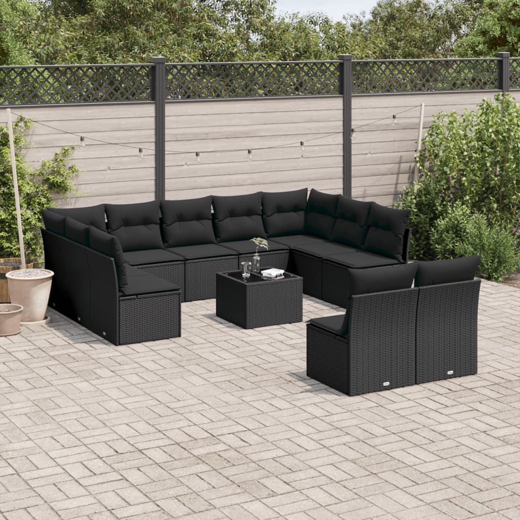 12-dijelni set vrtnih sofa od poliratana s jastucima crni