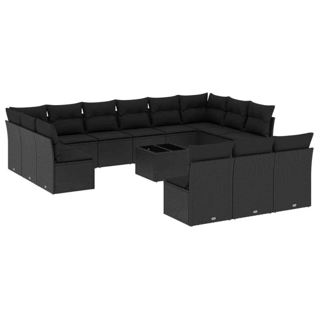14-dijelni set vrtnih sofa s jastucima poliratan crni