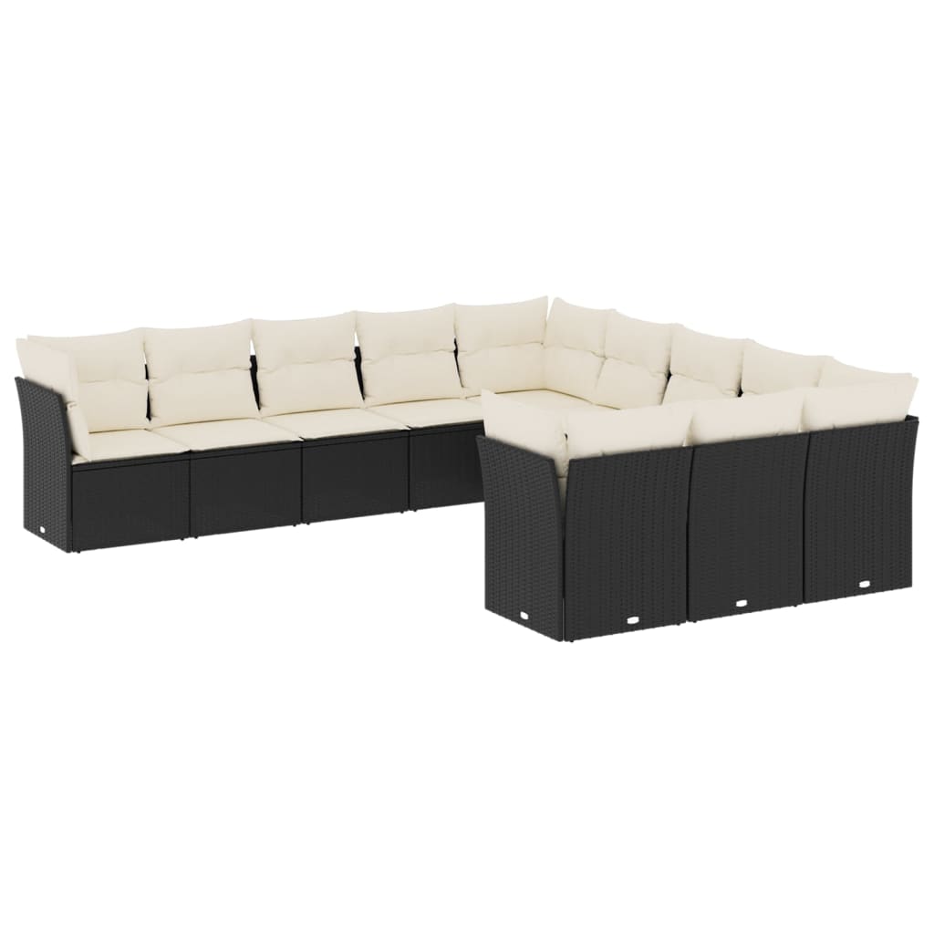 11-dijelni set vrtnih sofa od poliratana s jastucima crni