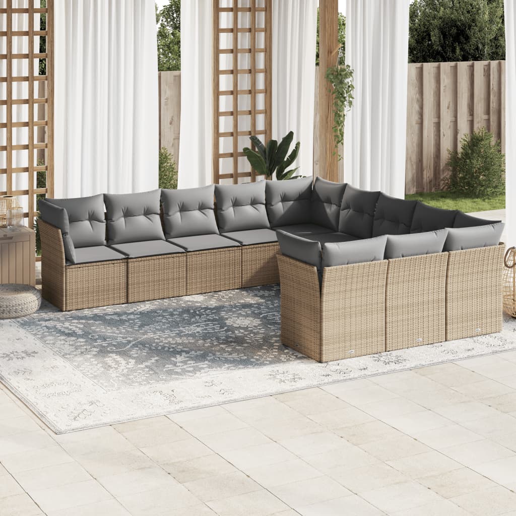 11-dijelni set vrtnih sofa od poliratana s jastucima bež