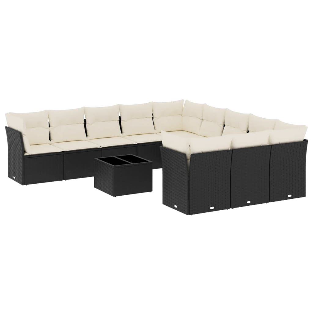 12-dijelni set vrtnih sofa od poliratana s jastucima crni