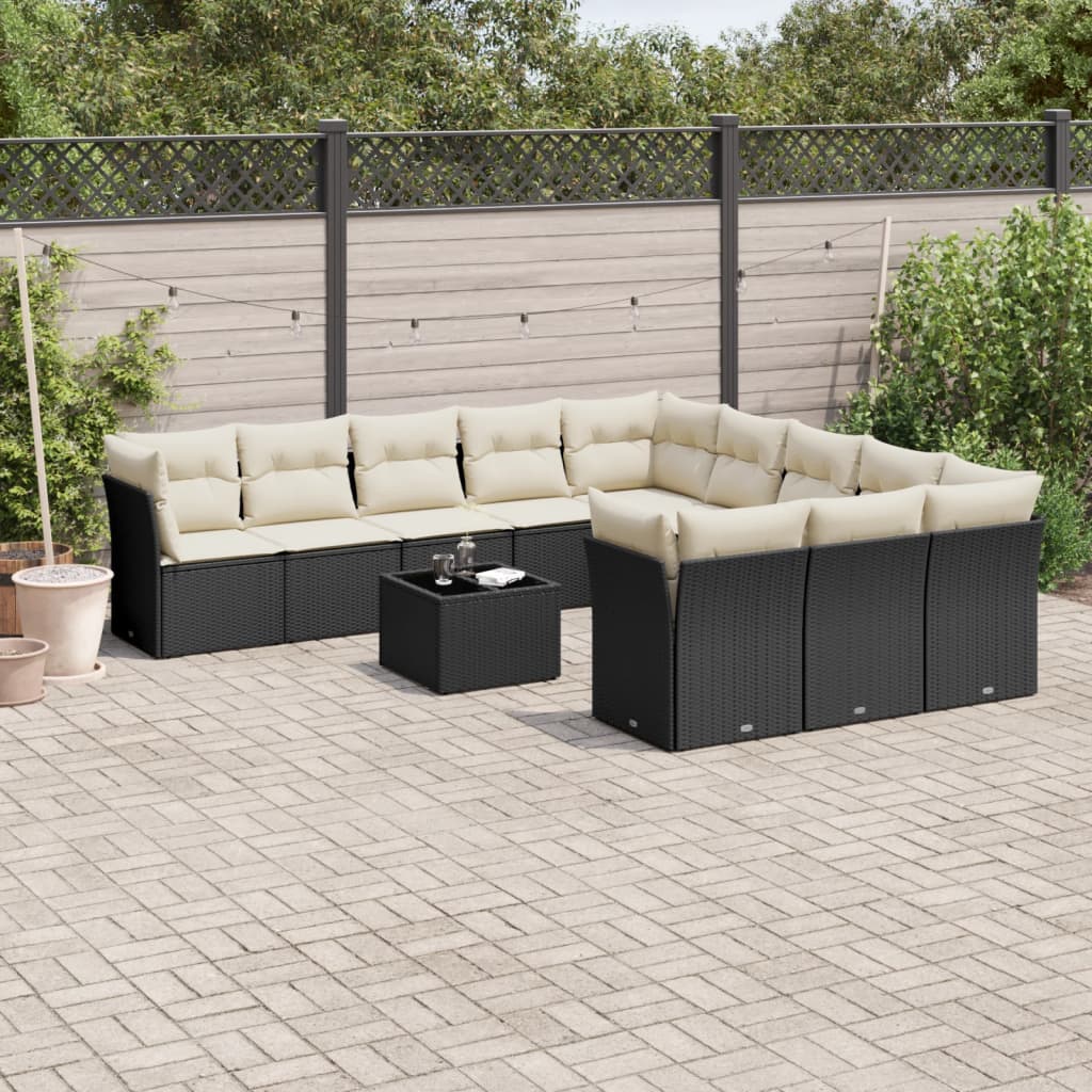 12-dijelni set vrtnih sofa od poliratana s jastucima crni