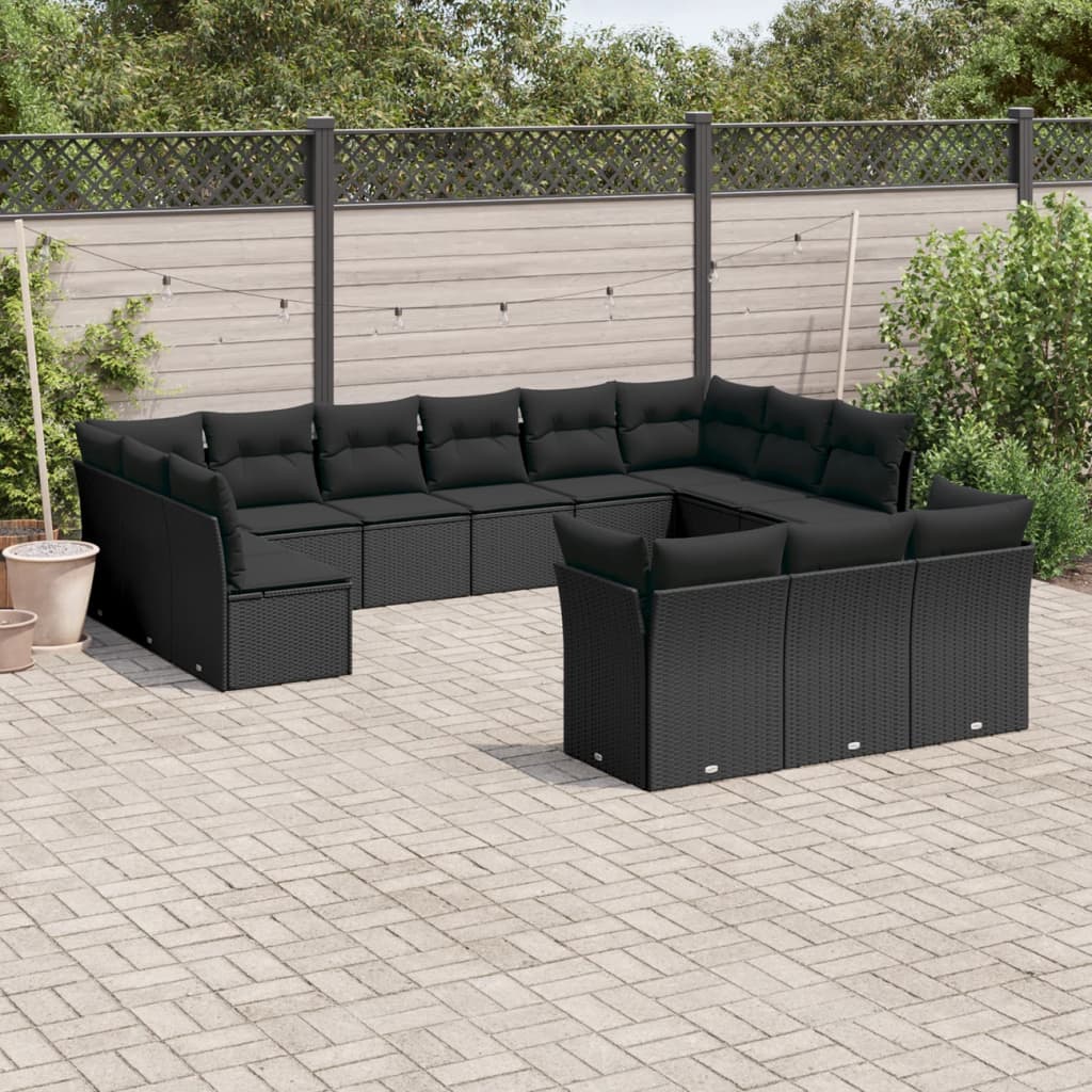 13-dijelni set vrtnih sofa s jastucima poliratan crni