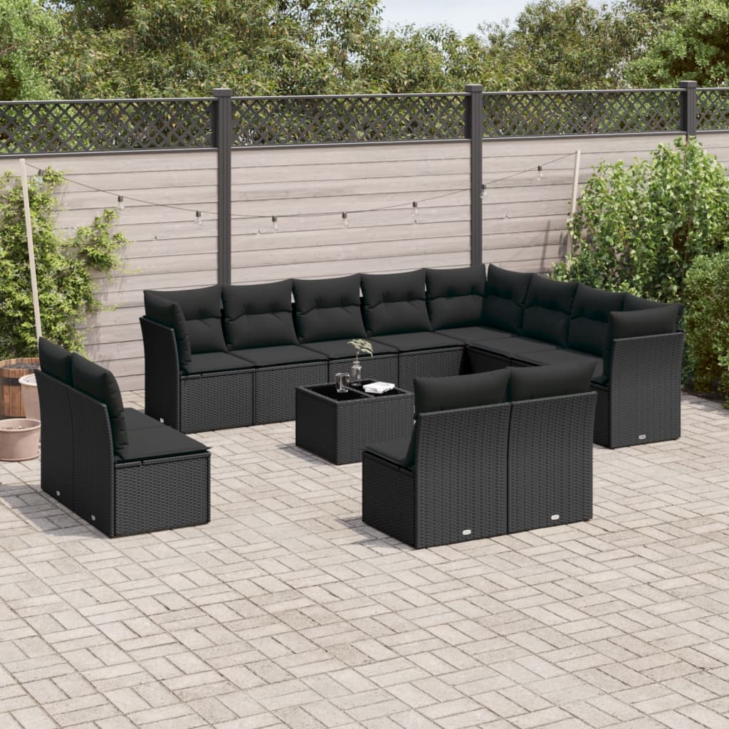 13-dijelni set vrtnih sofa s jastucima poliratan crni