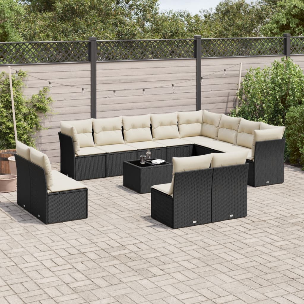 13-dijelni set vrtnih sofa s jastucima poliratan crni