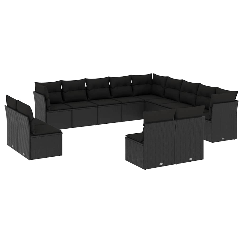 13-dijelni set vrtnih sofa s jastucima poliratan crni