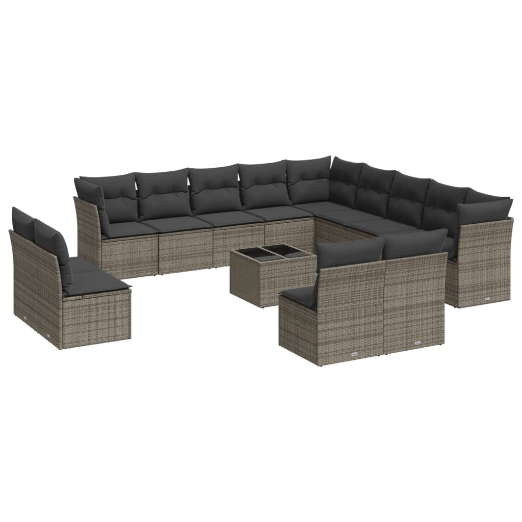 14-dijelni set vrtnih sofa od poliratana s jastucima sivi