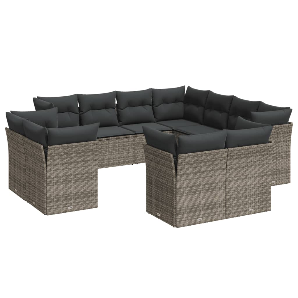 11-dijelni set vrtnih sofa od poliratana s jastucima sivi
