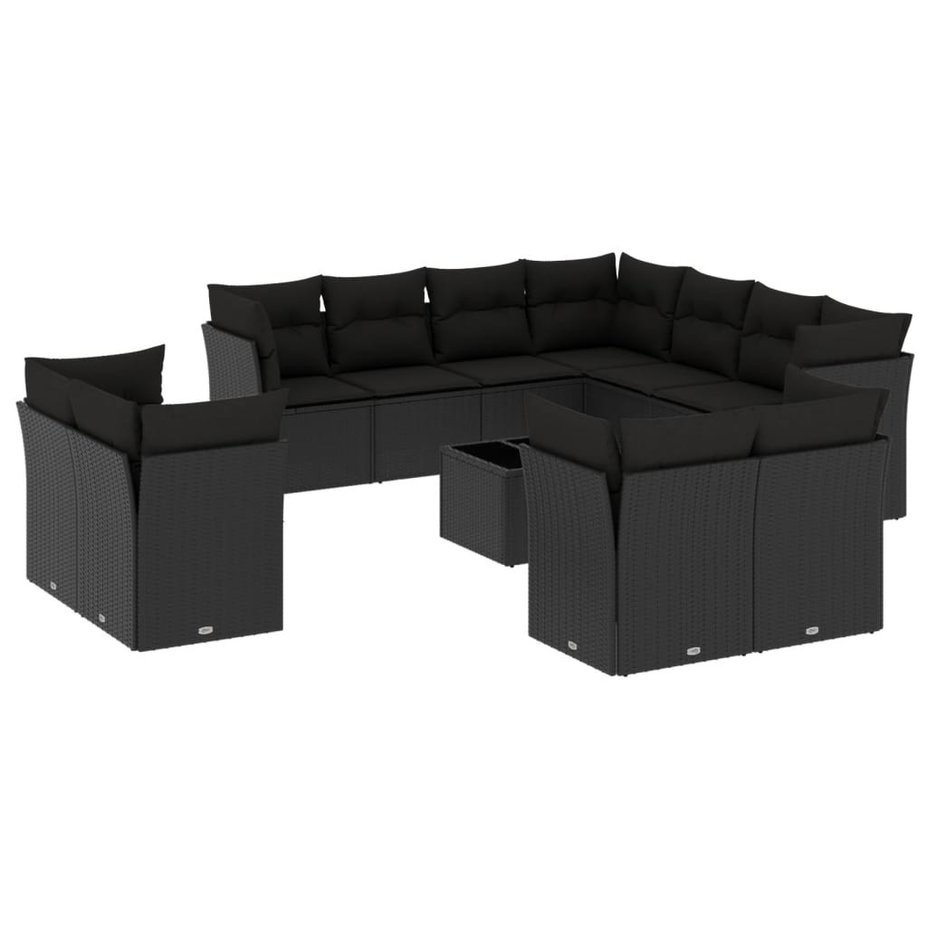 12-dijelni set vrtnih sofa od poliratana s jastucima crni