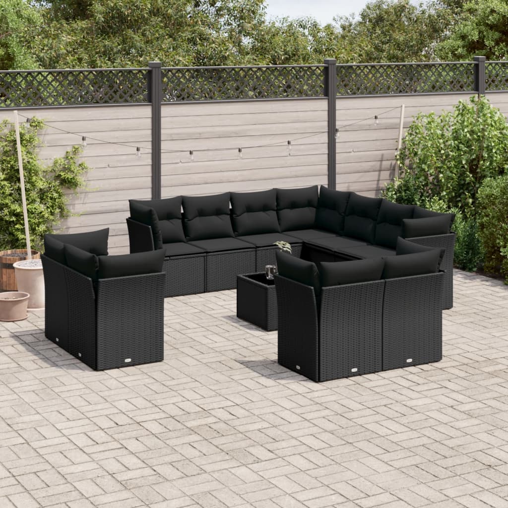 12-dijelni set vrtnih sofa od poliratana s jastucima crni