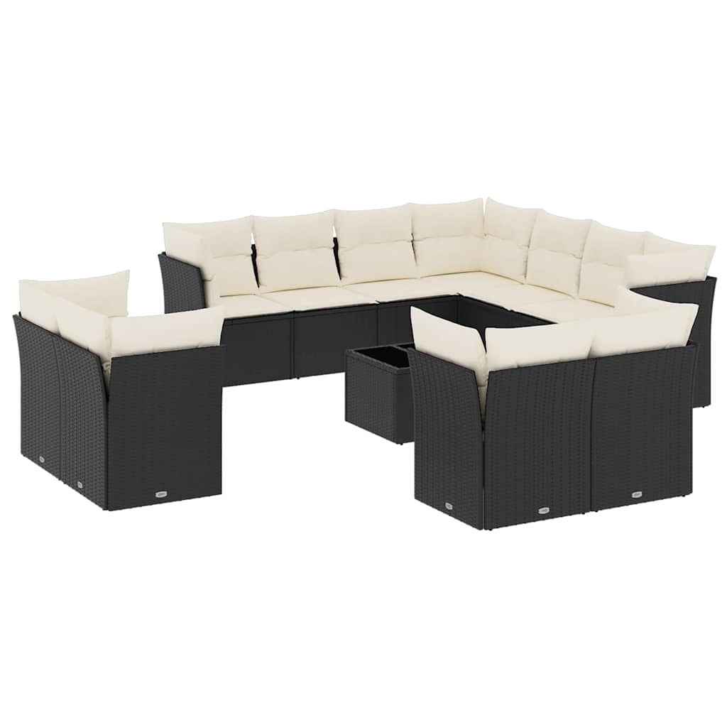 12-dijelni set vrtnih sofa od poliratana s jastucima crni