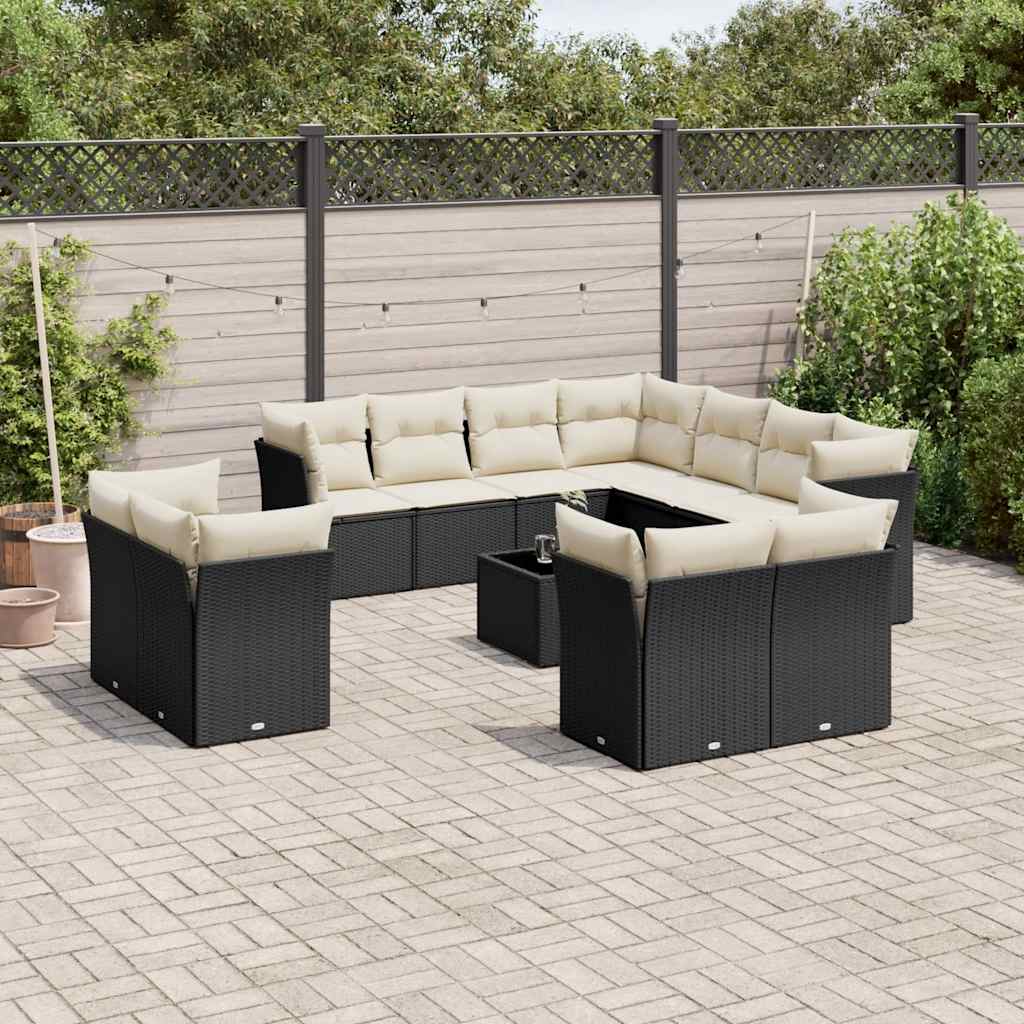 12-dijelni set vrtnih sofa od poliratana s jastucima crni